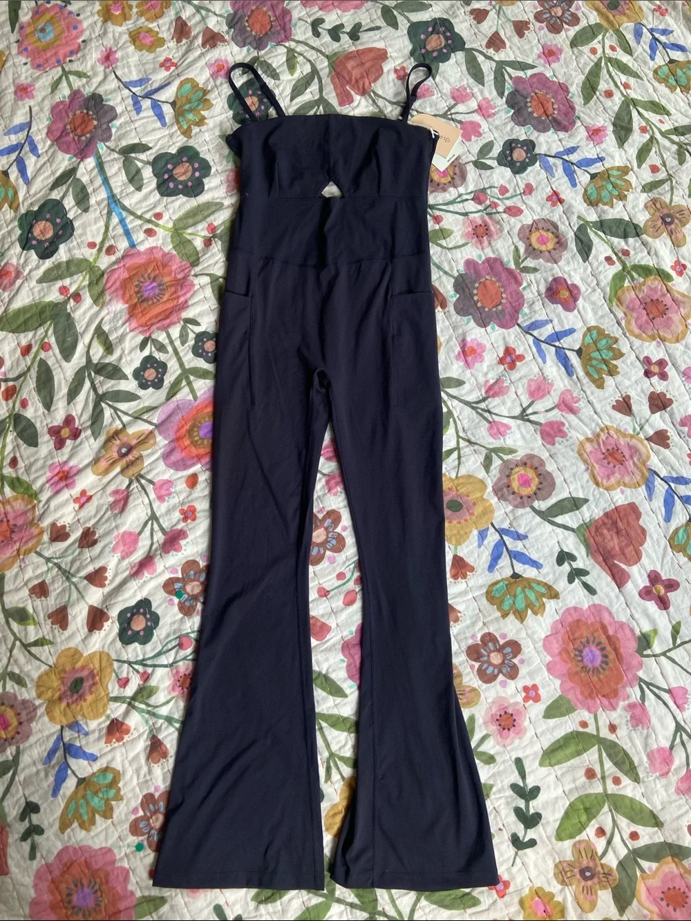 Logilates NWT Black Peekaboo Onsie Flare Leg Jumpsuit M